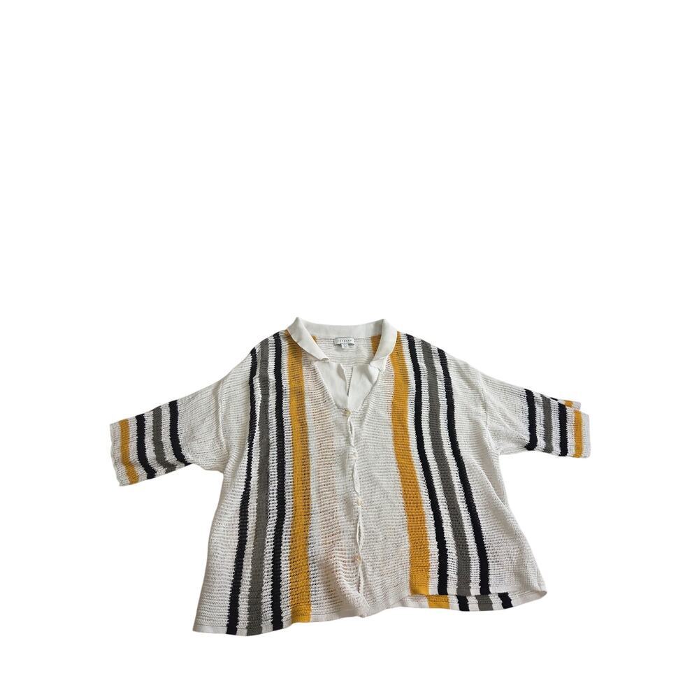 Topshop knitted open stitch stripe polo shirt in multi Large Women's